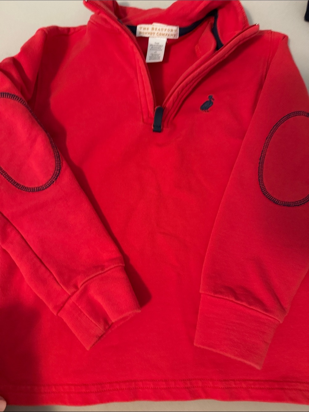 Red Quarter-Zip Pullover with Elbow Patches